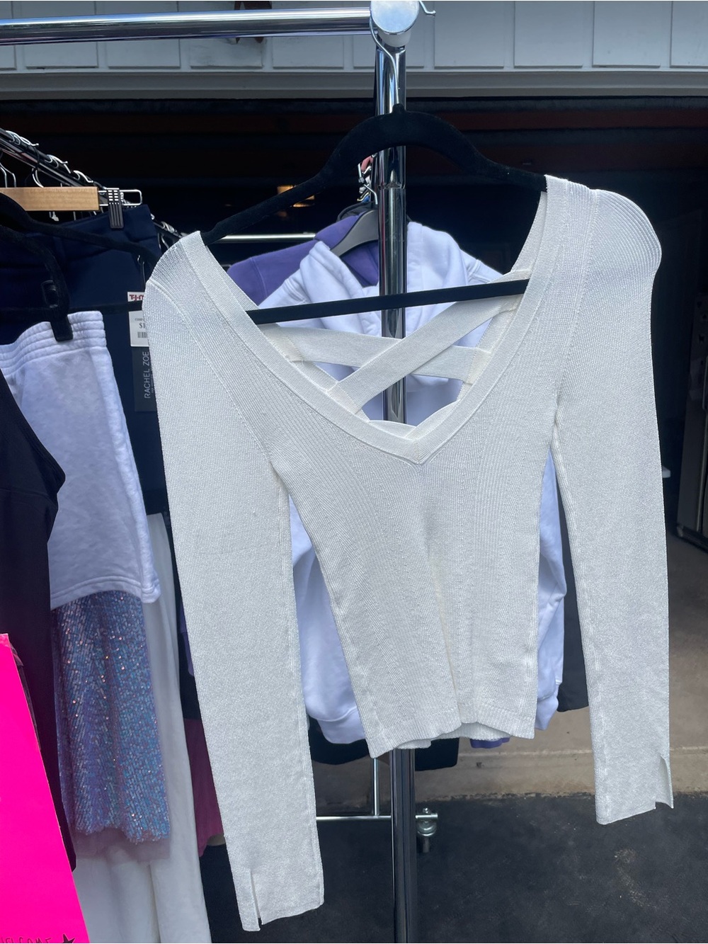 Free People White Crisscross Deep V Long Sleeve Top